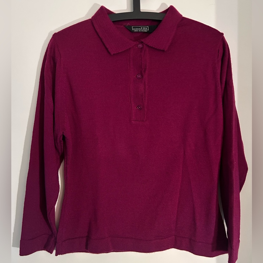 Fox Made in Poland Women’s Burgundy Knit Collared Sweater size S
